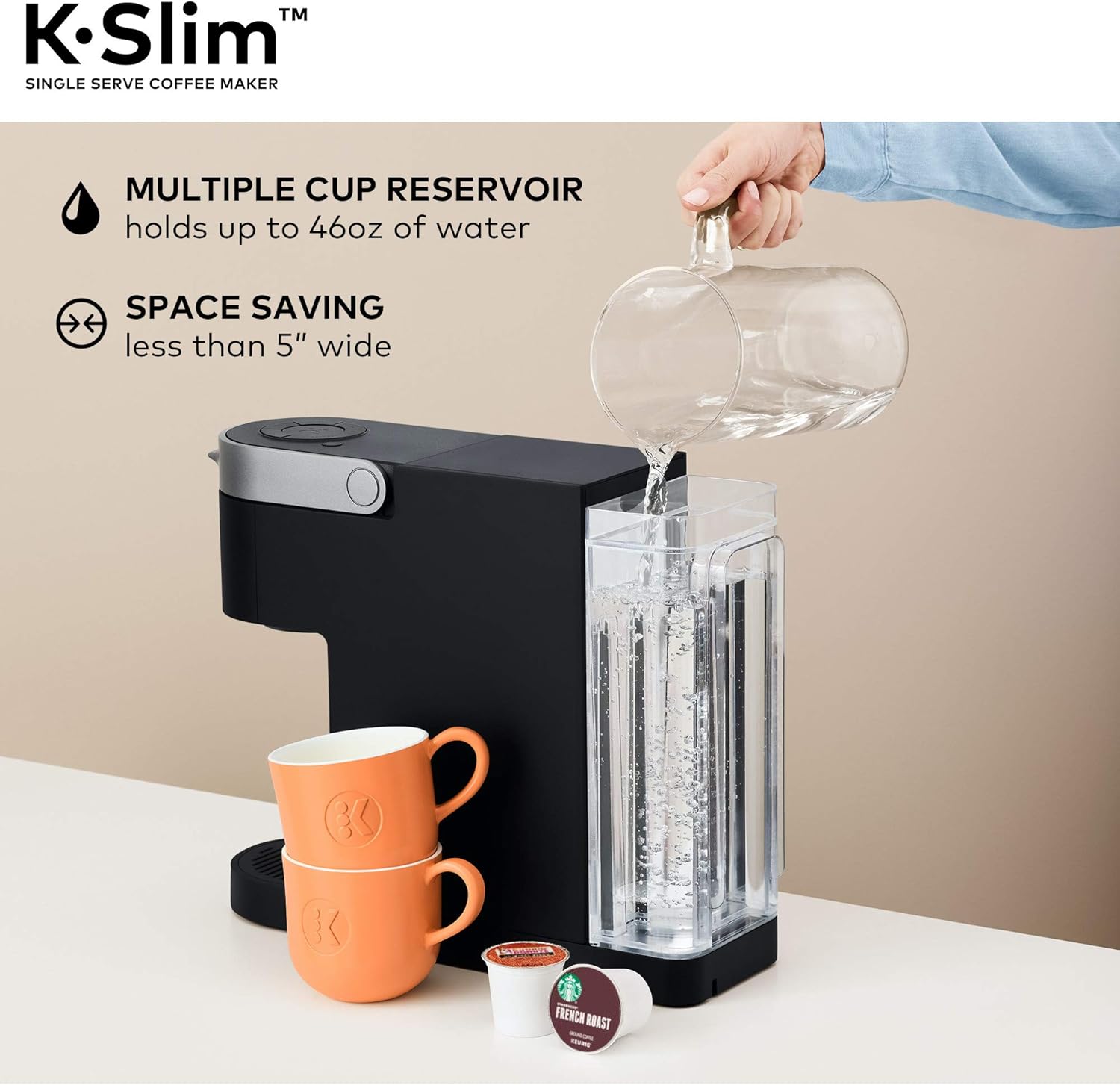 Keurig K-Slim Single Serve Coffee Maker with Folgers Black Silk Dark Roast Coffee, 72 K-Cup Pods