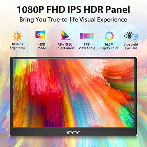 KYY Portable Monitor 15.6inch FHD 1080P USB-C Portable Laptop Monitor