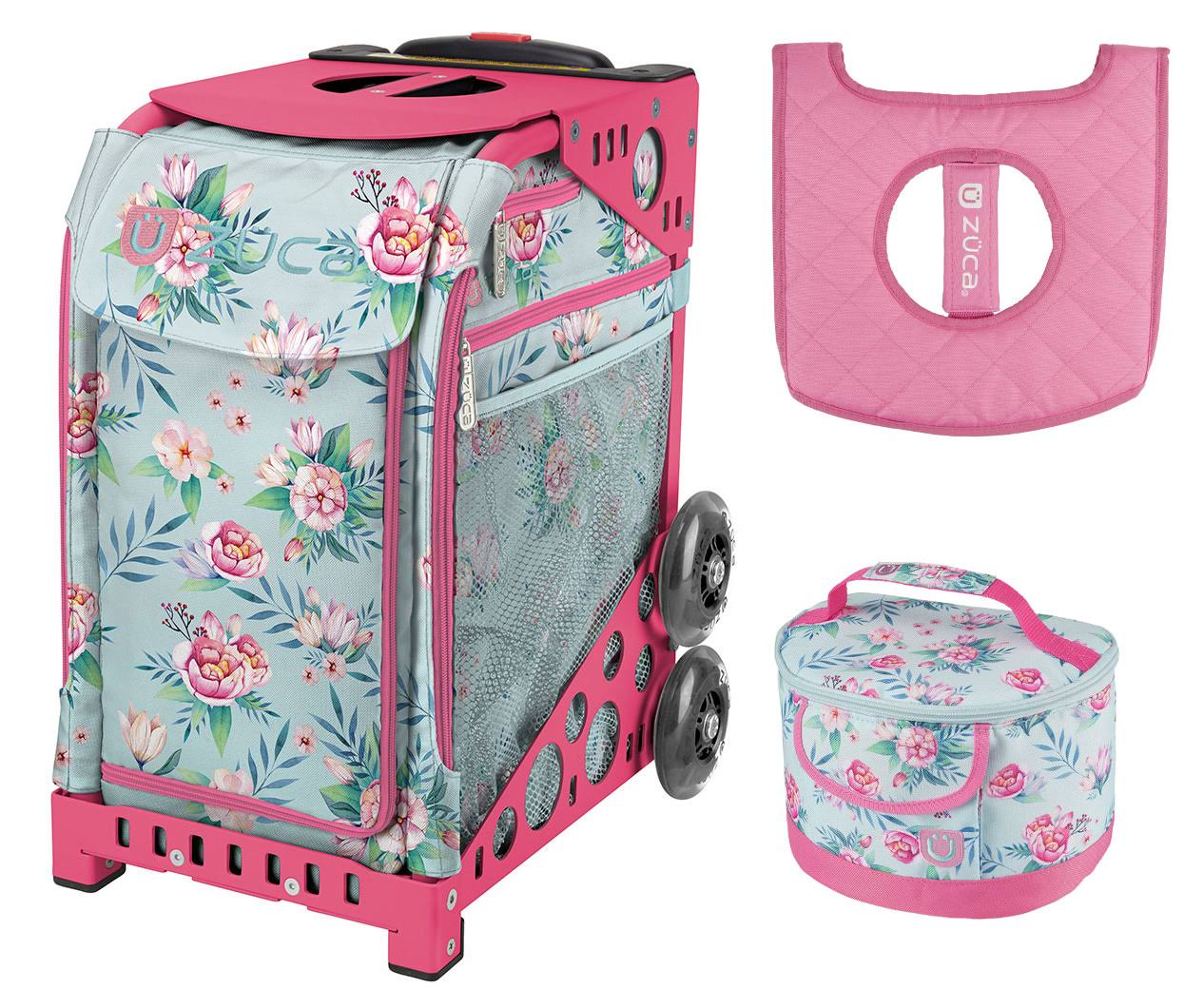 Zuca Sport Bag - Blooms with Gift Lunchbox and Seat Cover (Pink Frame)