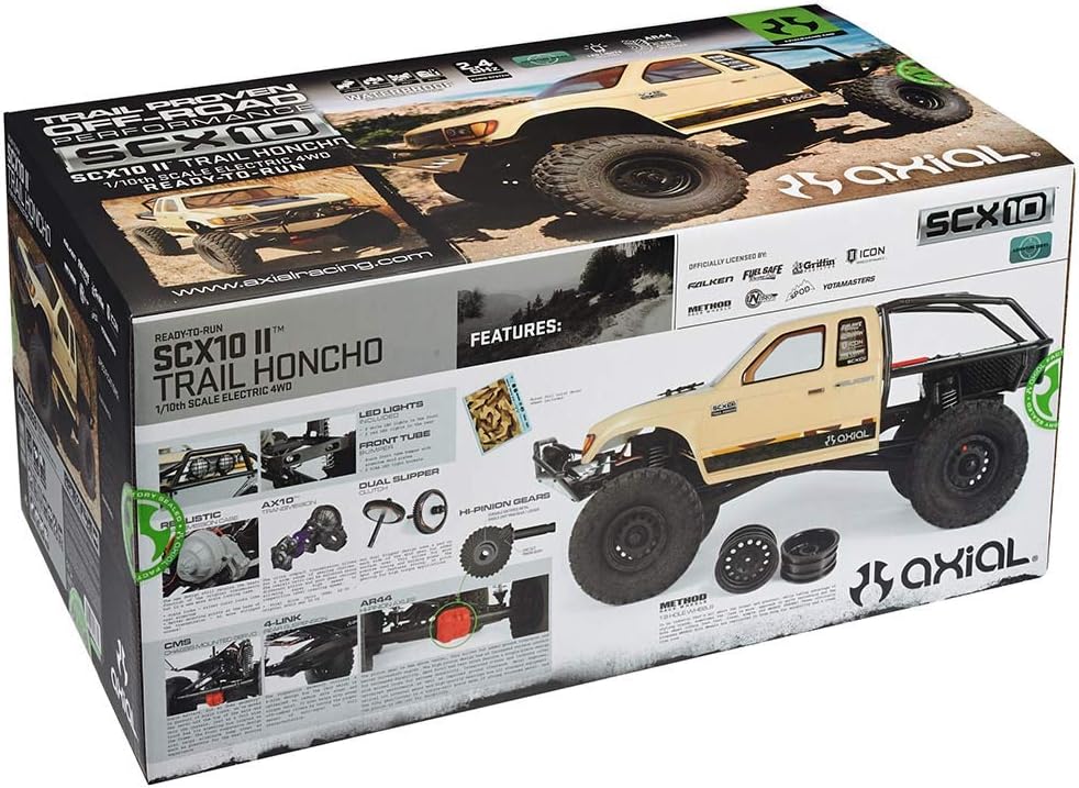 Axial SCX10 II Trail Honcho 4WD RC Rock Crawler Off-Road 4x4 Electric RTR with 2.4Ghz Radio, Waterproof ESC & LED Lights, 1/10 Scale RTR (Tan)