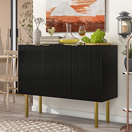 Modern Buffet Storage Cabinet with 3 Doors, Luxury Sideboard with Adjustable Shelves and Gold Metal Legs for Home Living Room Dining Room(White)