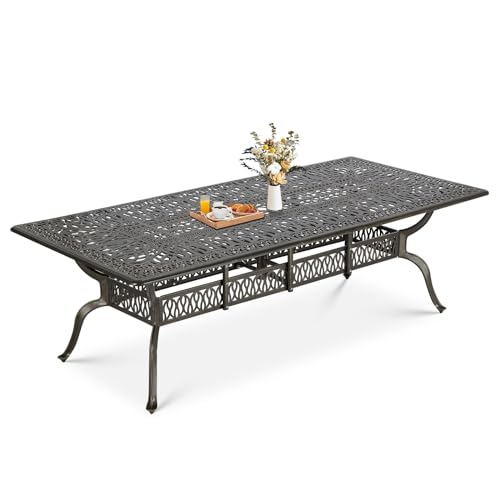 MEETWARM Outdoor 60" Rectangular Patio Dining Table, All Weather Cast Aluminum Large Patio Furniture Table Fits for 6-8 Person with 2" Umbrella Hole, Dark Bronze