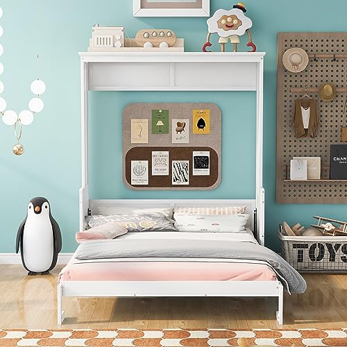 Queen Size Murphy Bed Wall Bed with a Storage Shelf, Space-Saving Wall Bed for Multipurpose Guest Room or Home Office - Gray