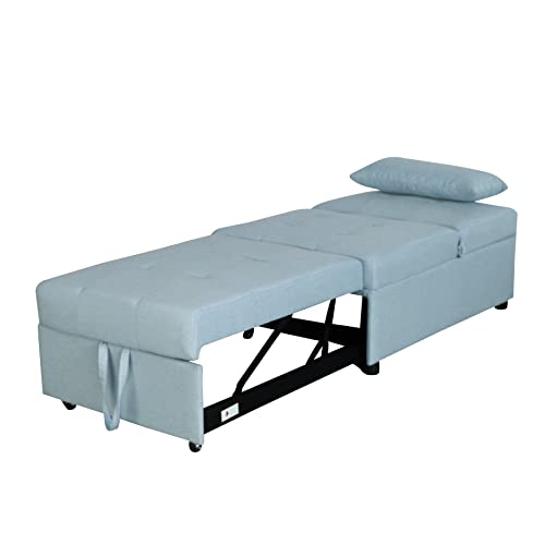 4-in-1 Sleeper Chair Sofa Bed, Convertible Ottoman Bed with Adjustable Backrest and Lumbar Pillow, Multifunctional Chair Bed for Living Room, Bedroom, Office and Lounge, Green