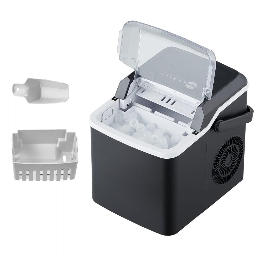 Portable Countertop Ice Maker with Self-Cleaning Function - 9 Cubes Ready in 7 Mins, 26lbs in 24Hrs, Includes Ice Scoop and Basket, 2 Sizes Bullet Ice - Perfect for Home Kitchen Office Bar Party