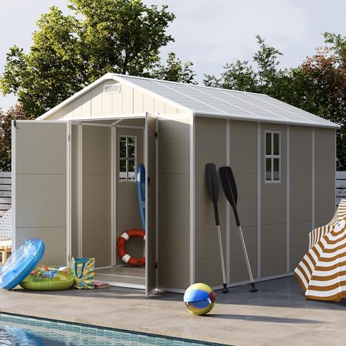 UDPATIO Outdoor Storage Shed 6 x 6 FT, Resin Garden Sheds with Floor Plastic Patio Outdoor Storage Shed with Lockable Door for Tool, Bike, Garbage Gray White