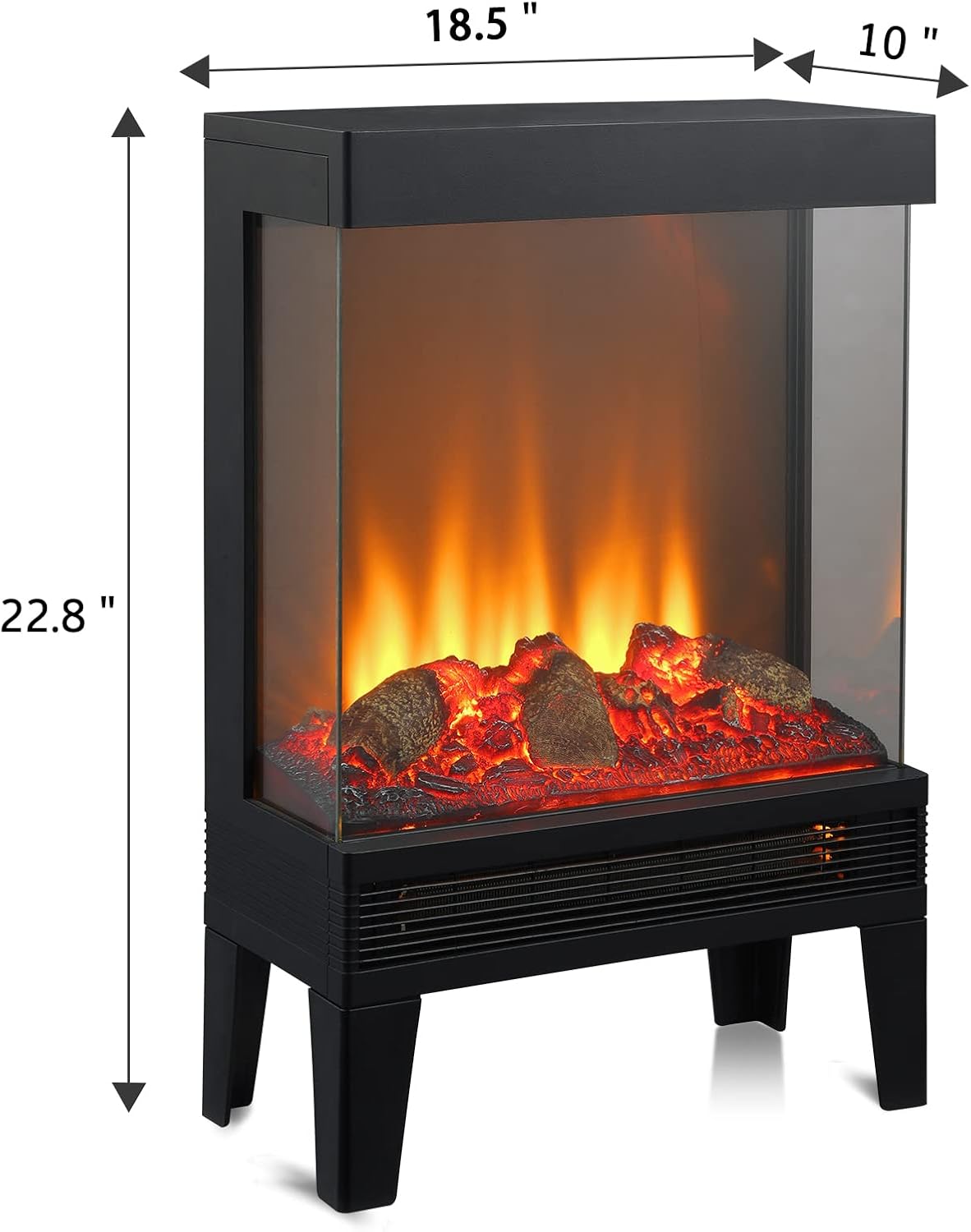 Goaeon 23inch Electric Fireplace Heater, Freestanding Electric Fireplace Stove with 3D Realistic Flame Effect, Three-Sided View Design, Indoor Use, 1000W/1500W