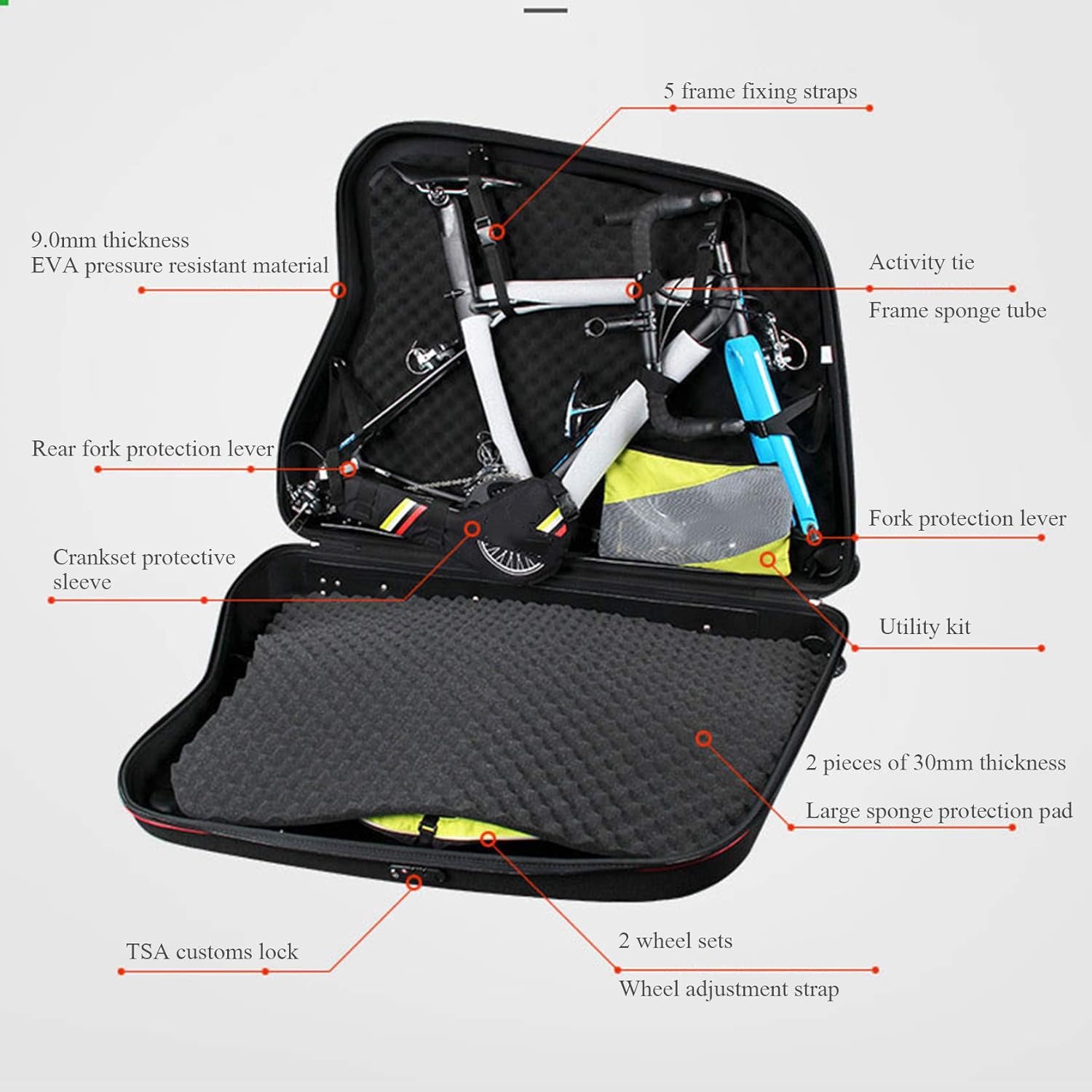 Bike Bicycle Air Flights Travel Hard Case Box Bag, Round Trip Transition Bike Travel Case Transport Equipment