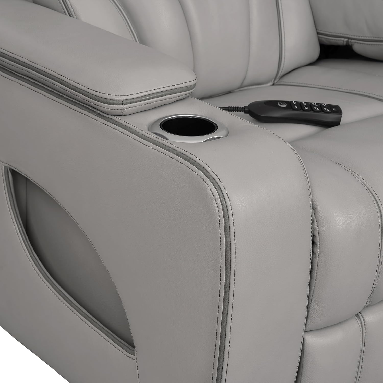 Armen Living Octavia Modern Zero Gravity Power Reclining Heated Massage Sofa, 86" Wide, Silver and Gray Top Grain Leather