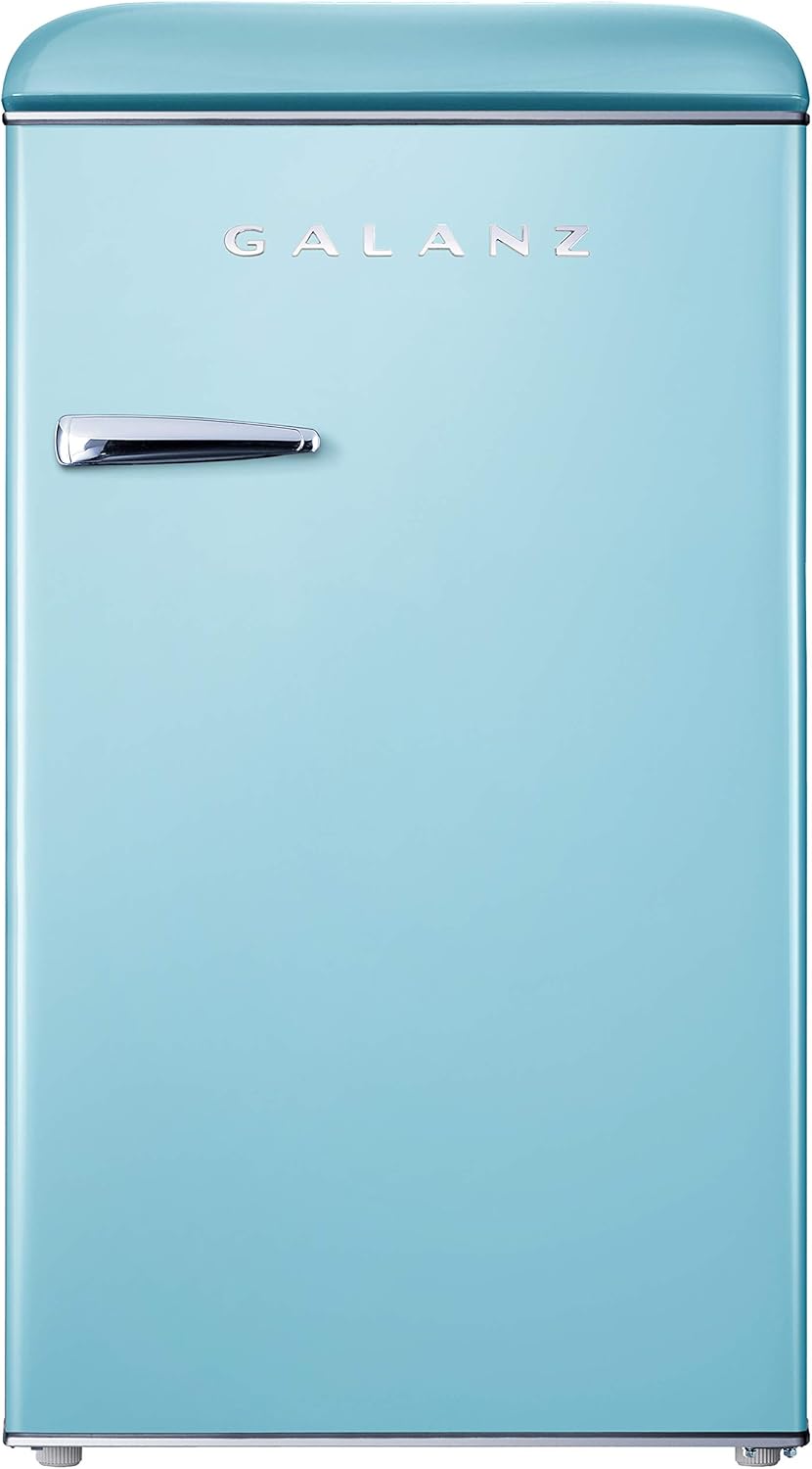 Galanz GLR35BEER Retro Compact Refrigerator, Single Door Fridge Adjustable Mechanical Thermostat with Chiller, Blue, 3.5 Cu Ft