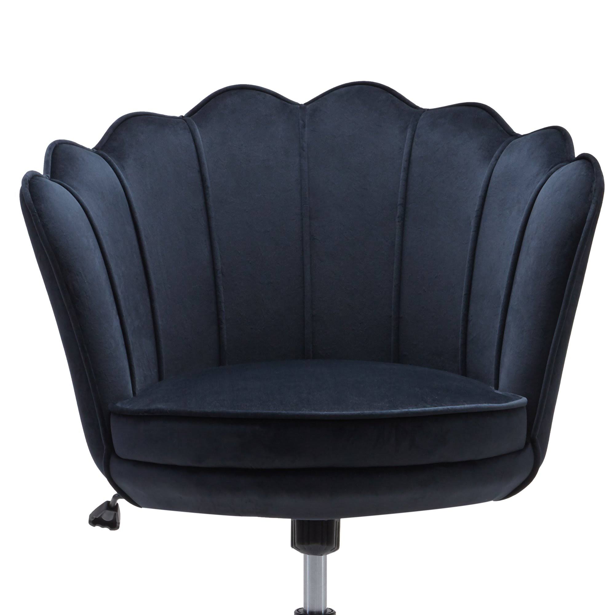 Blue Kaylee Office Chair Upholstered Velvet Seashell Swivel Desk Chair