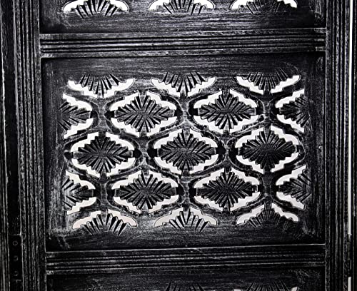 Room Divider Wood Screen - Ghanti Bells Antique Brown - 4 Panel Folding 72 x 80 - Assembled Hand Carved Decorative Functional Versatile Portable Partition Reversible Privacy Boho - COTTON CRAFT