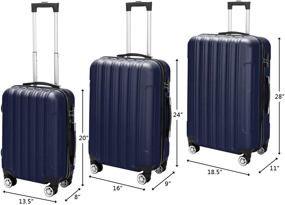 Expandable Spinner Wheel Luggage 3 Piece Set Suitcase Hardshell Lightweight TSA Lock 3-in-1 Multifunctional Large Capacity Traveling Storage Suitcase 20" / 24" / 28" Navy Blue
