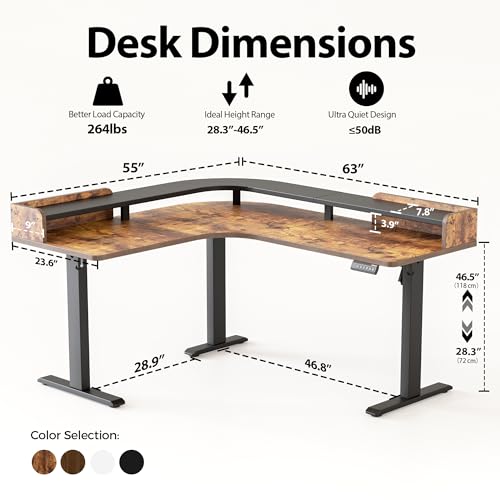 Agilestic L Shaped Electric Standing Desk with 2 Drawers, 63 Inch Ergonomic Adjustable Height Desk with Storage, Corner Desk Sit Stand up Computer Table for Work Office Home, Rustic Brown