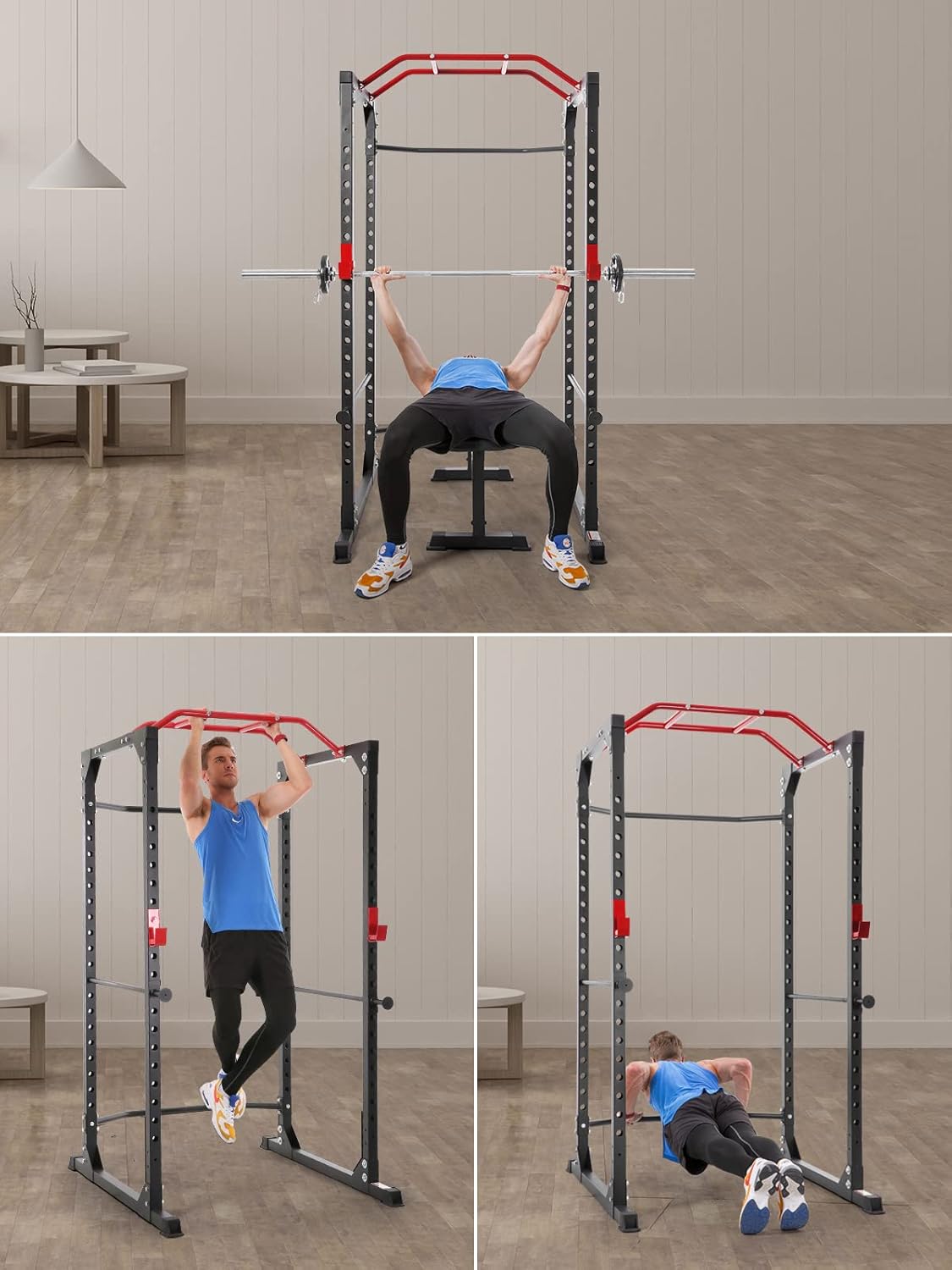 Mousport Power Cage Squat Rack Cage Weight Cage Power Rack Home Gym with 19-Level Adjustable and J-Hooks Heavy Duty for 1000 lbs Capacity for Barbell Lifting Squat Stand Push ups