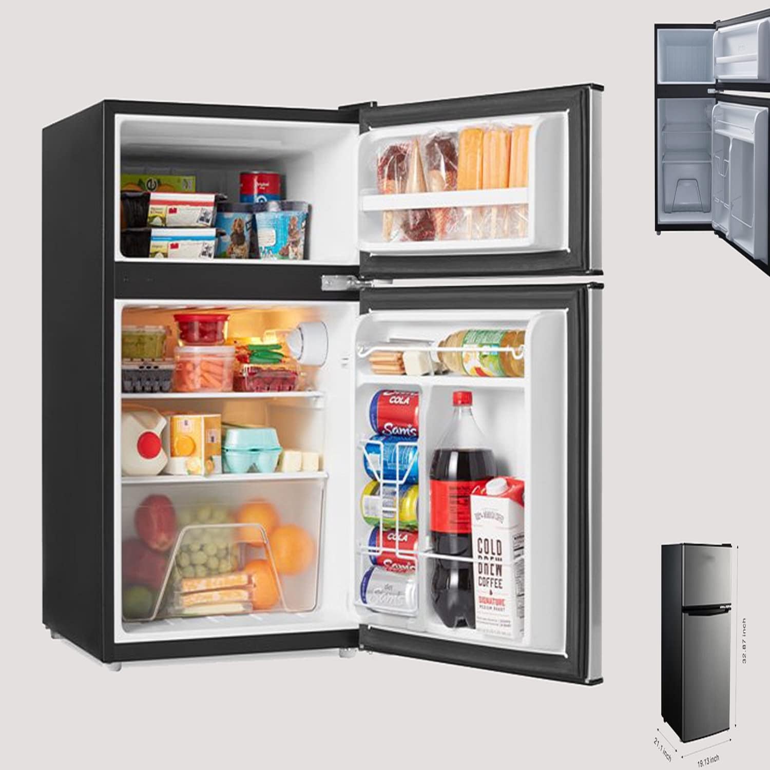 Energy-Saving Efficiency 3.1 Cu ft Mini Fridge with Freezer, Stainless