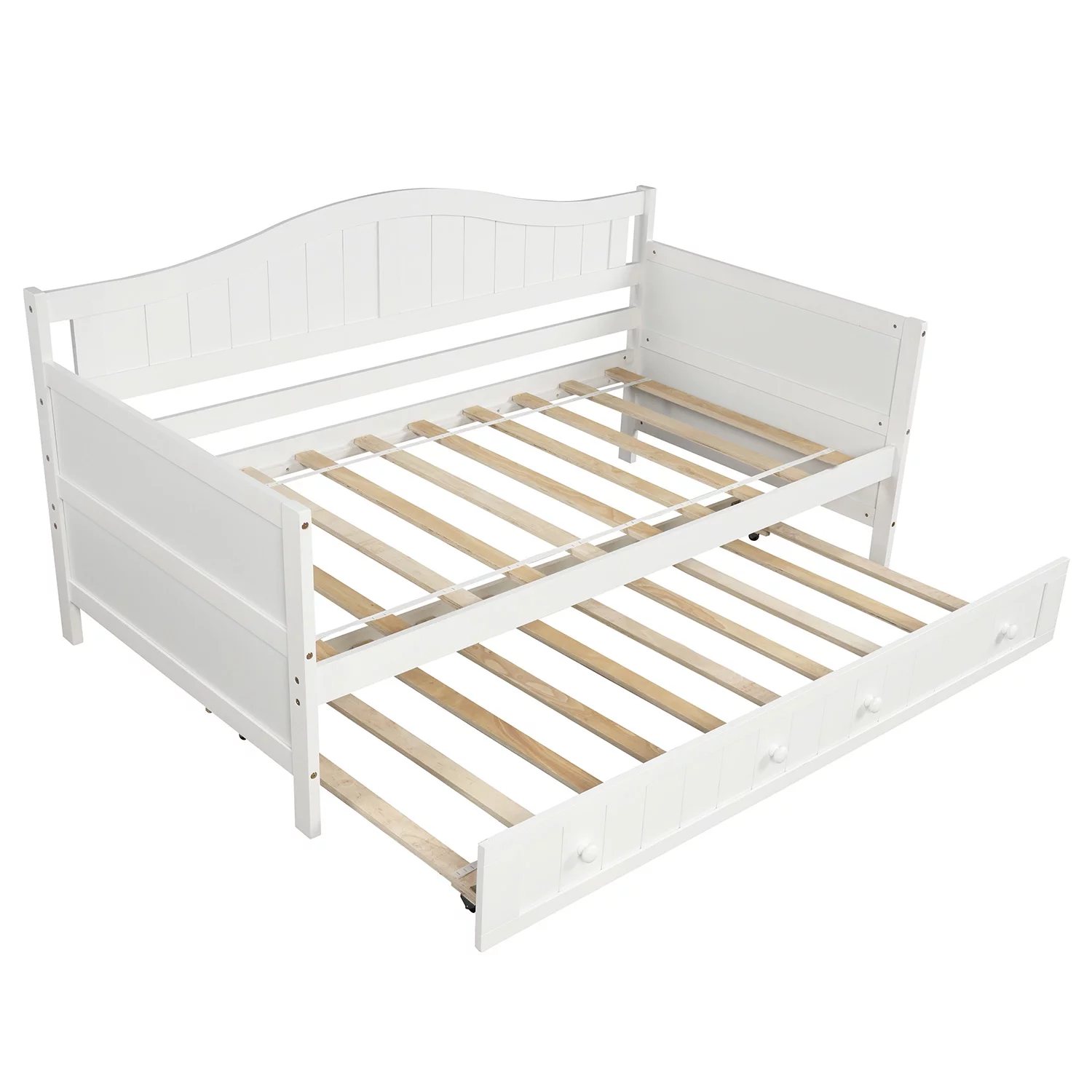 White Wooden Twin Size Daybed with Trundle Bed