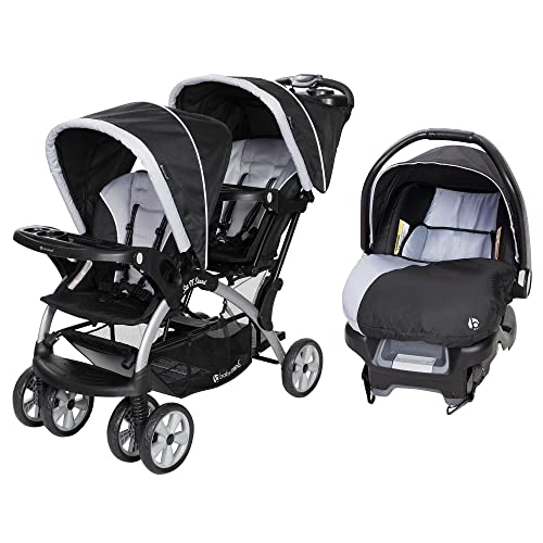 Baby Trend Sit N Stand Double Stroller & Single Infant Car Seat Travel System w/Safety Harnesses and Cover for Infants and Toddlers, 2 Pc Set, Stormy