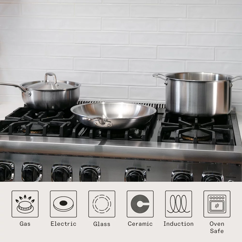 Made In Cookware - 10 Pc Stainless Steel Pot Pan Set - 5 Ply Clad