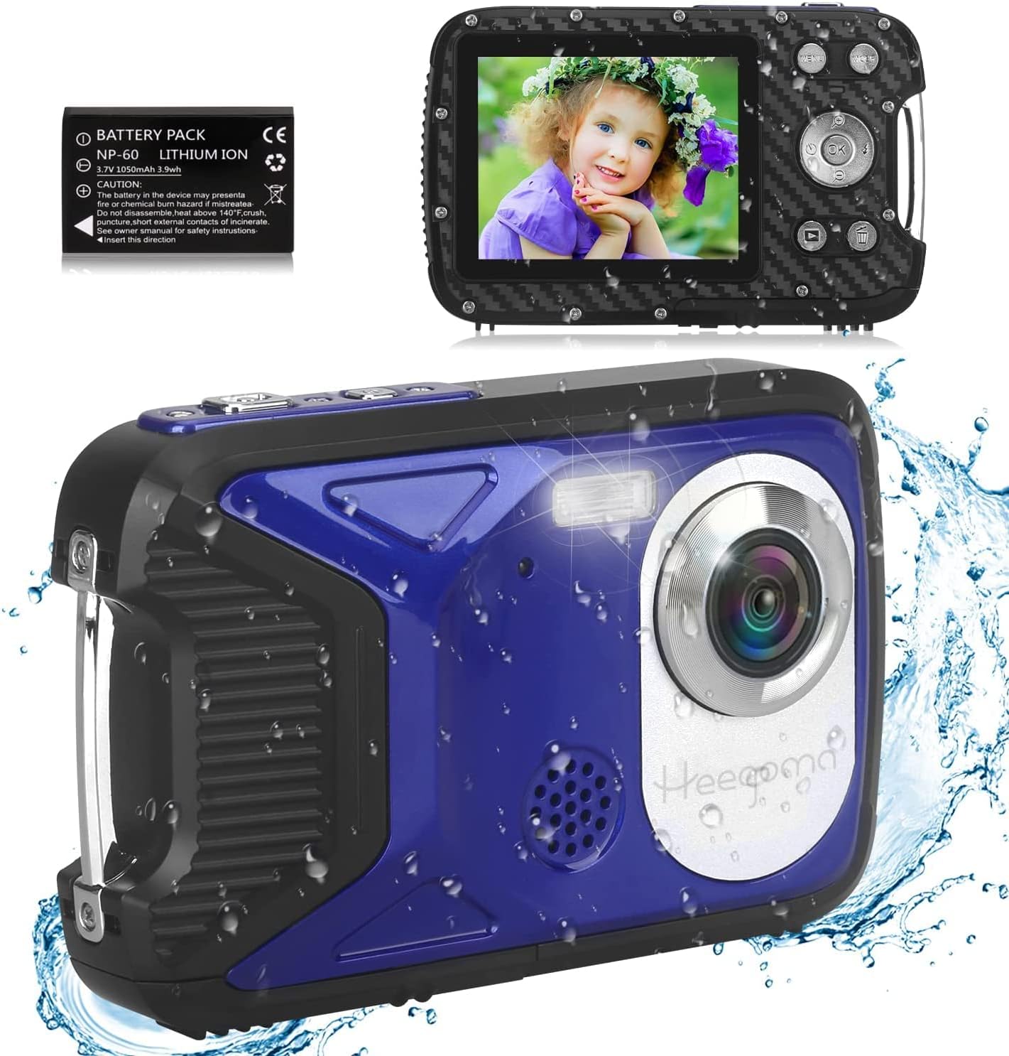Waterproof Digital Camera 1080P 21MP HD Underwater Kids Camera with 2.8 LCD Screen 8X Digital Zoom Rechargeable Point and Shoot Camera Compact Portable Digital Camera for Kids Students,Teens