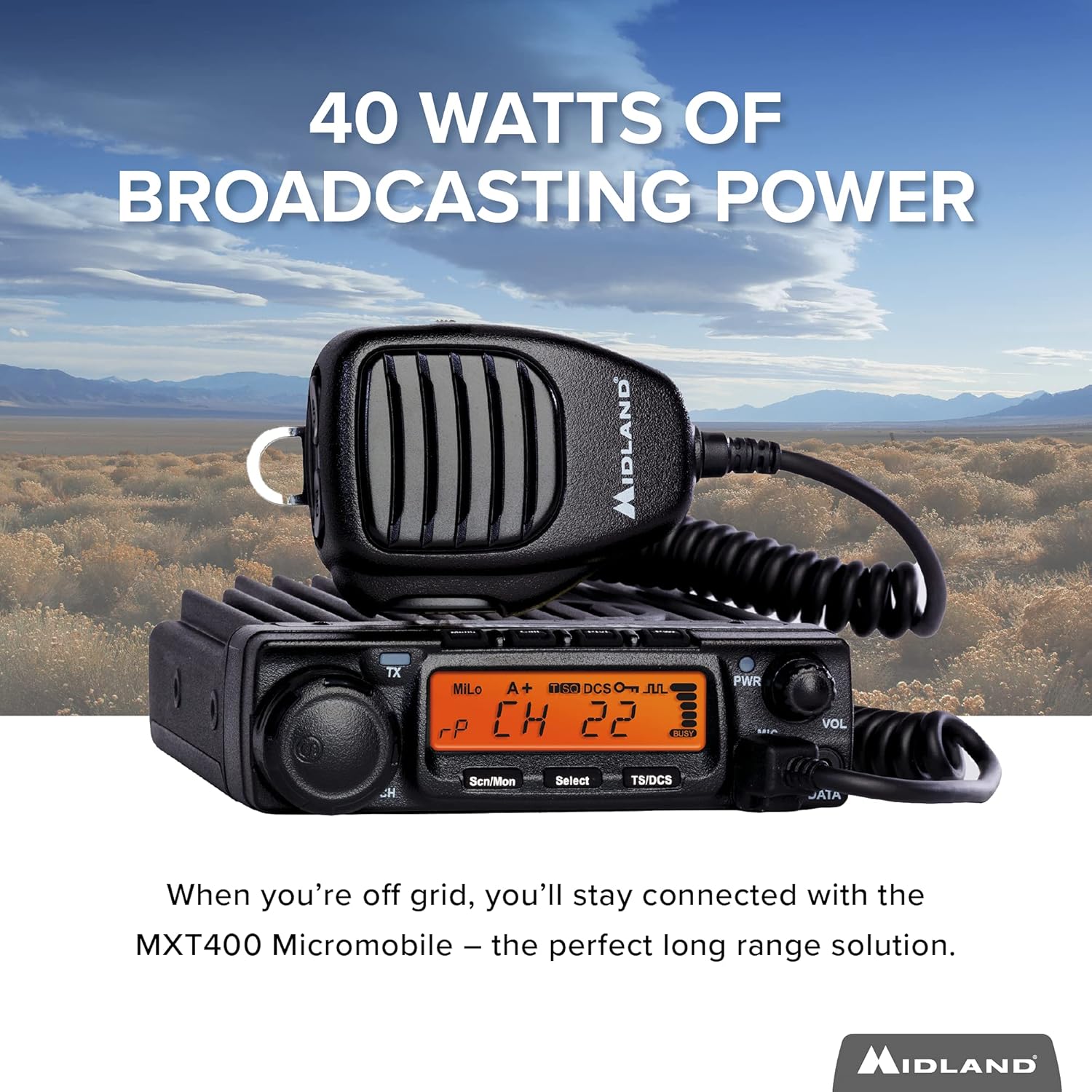 Midland 40 Watt GMRS MicroMobile Two-Way Radio - Long Range Walkie Talkie, 8 Repeater Channels, 142 Privacy Codes