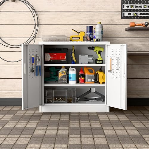 Aobabo Garage Storage Cabinet with Wheels,72" H Metal Storage Cabinet with 2 Doors and 4 Adjustable Shelves for Garage Home, Black,Required-Assembly