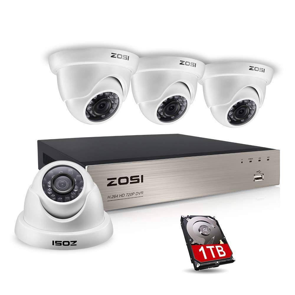 ZOSI 8-Channel 720p DVR 1TB Security Camera System with 4-Wired Dome Cameras