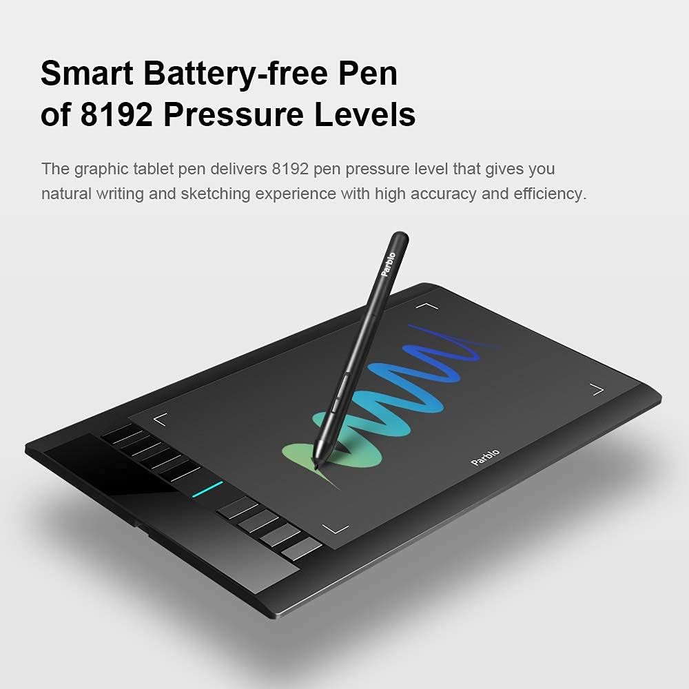 Parblo A610 V2 Graphic Drawing Tablet, 10 x 6 inch Large Area Art Pen Tablets with 8 Hot Keys, Battery-Free Stylus 8192 Pen Pressure, Ideal for Online Learning, Remote Work, Digital Art Craft Pack of 2