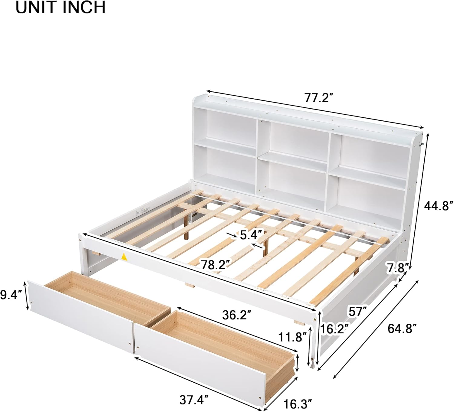 Harper & Bright Designs Full Size Daybed with Storage Bookcase and 2 Drawers, Wood Full Platform Bed with Sideboard, Full Sofa Bed Frame for Bedroom, Living Room (Full, White)