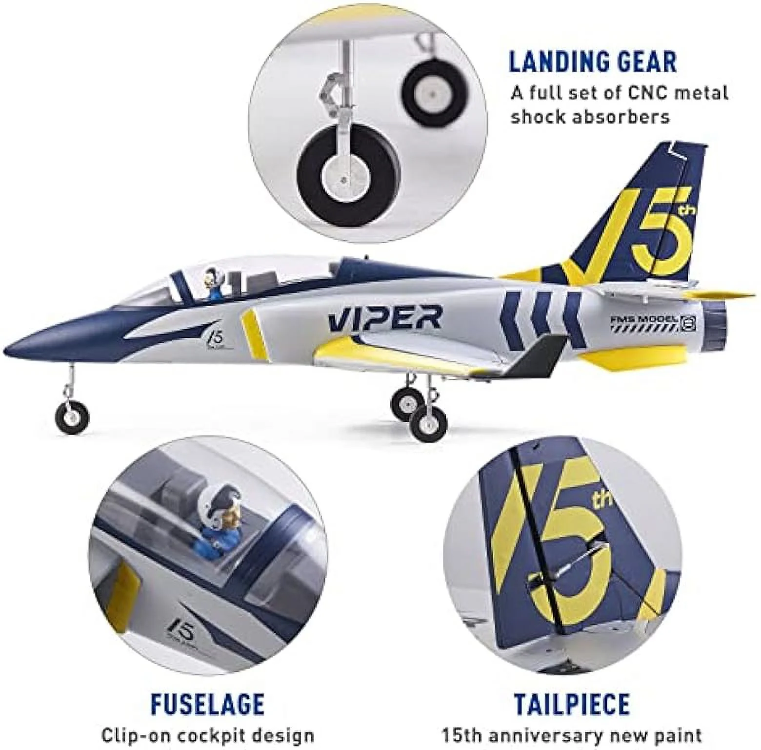 Fms 70mm Viper V2 EDF Navy Blue Trainer RC Airplane Jet 6S PNP (NO Radio Battery Charger)