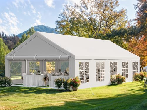 YITAHOME 16x32ft Heavy Duty Party Tent Outdoor Wedding Tent Canopy Event Shelters Upgraded Galvanized Steel Carport with Removable Sidewall Windows for Commercial and Parties, White