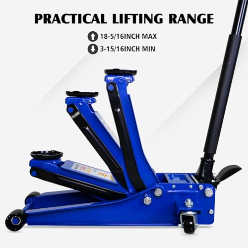 Heavy Duty 3 Ton Floor Jack, Steel Service Jack Quick Rise with Double Pump for Quick Lifting, Lifting Range 4"-21", Trolley Floor Jack Foot Model