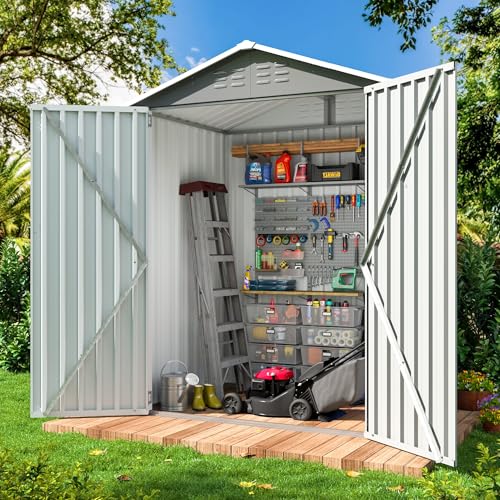 10x10 FT Outdoor Storage Shed, Metal Garden Tool Shed with Updated Frame Structure, Lockable Doors and Windows, Ideal for Backyard Garden Patio Lawn, Grey