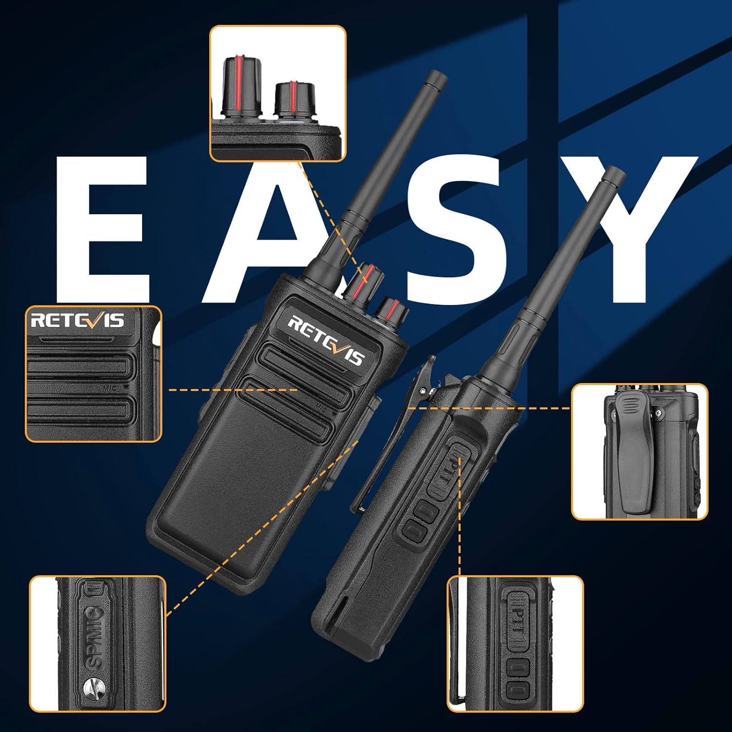 Retevis RB23 Waterproof GMRS Radios,Two Way Radios Long Range Rechargeable,1800mAh Battery Wireless Copy Emergency Alarm,Walkie Talkie Adults (2 Pack)