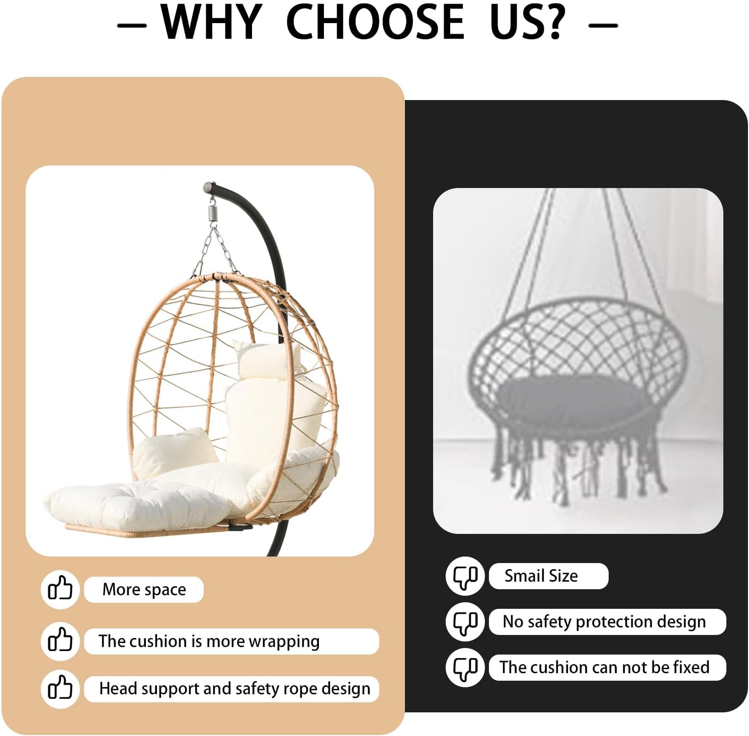 Hanging Egg Chair with Stand Indoor Swinging Chair Outdoor Hammock Egg Chair for Patio, Bedroom, Garden and Balcony (Single with Leg support Milky White, Small)