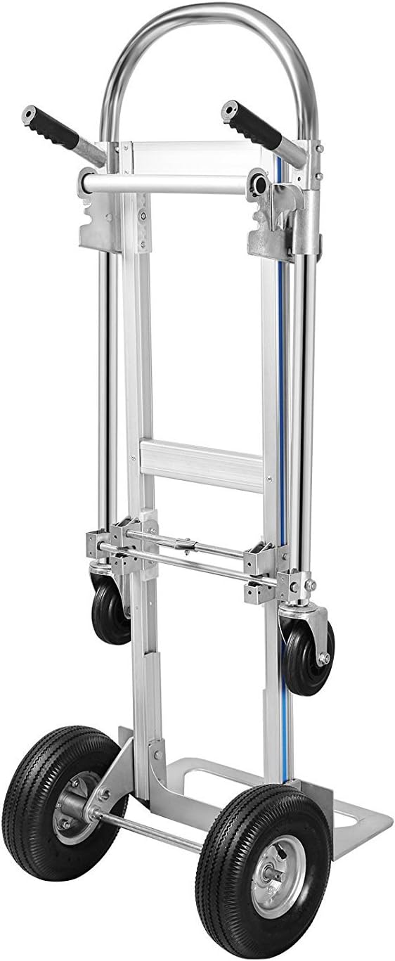 Aluminum Hand Truck, Heavy Duty Convertible Hand Truck Dolly 2 in 1 Design, 770 LBS Utility Cart Dolly Cart with Rubber Wheels Commercial Grade for Transportation in Warehouse