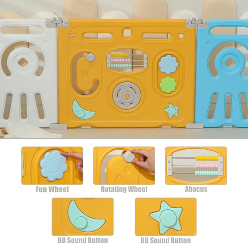 Baby Playpen, Foldable Koala Playpen for Babies and Toddlers,22 Panels Baby Play Pen Large Baby Play Yard, Koala Baby Play Yard, Portable Baby Fence, Baby Gate Playpen - Grey & White