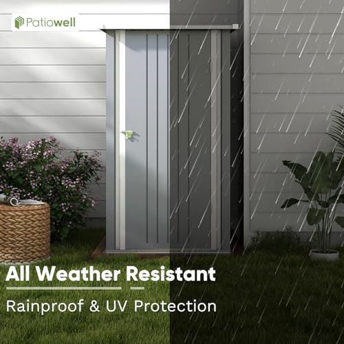 Patiowell 3 x 3 FT Outdoor Storage Shed,Small Garden Tool Storage Shed with Sloping Roof and Single Lockable Door, Outdoor Shed for Backyard Garden Patio Lawn, Grey