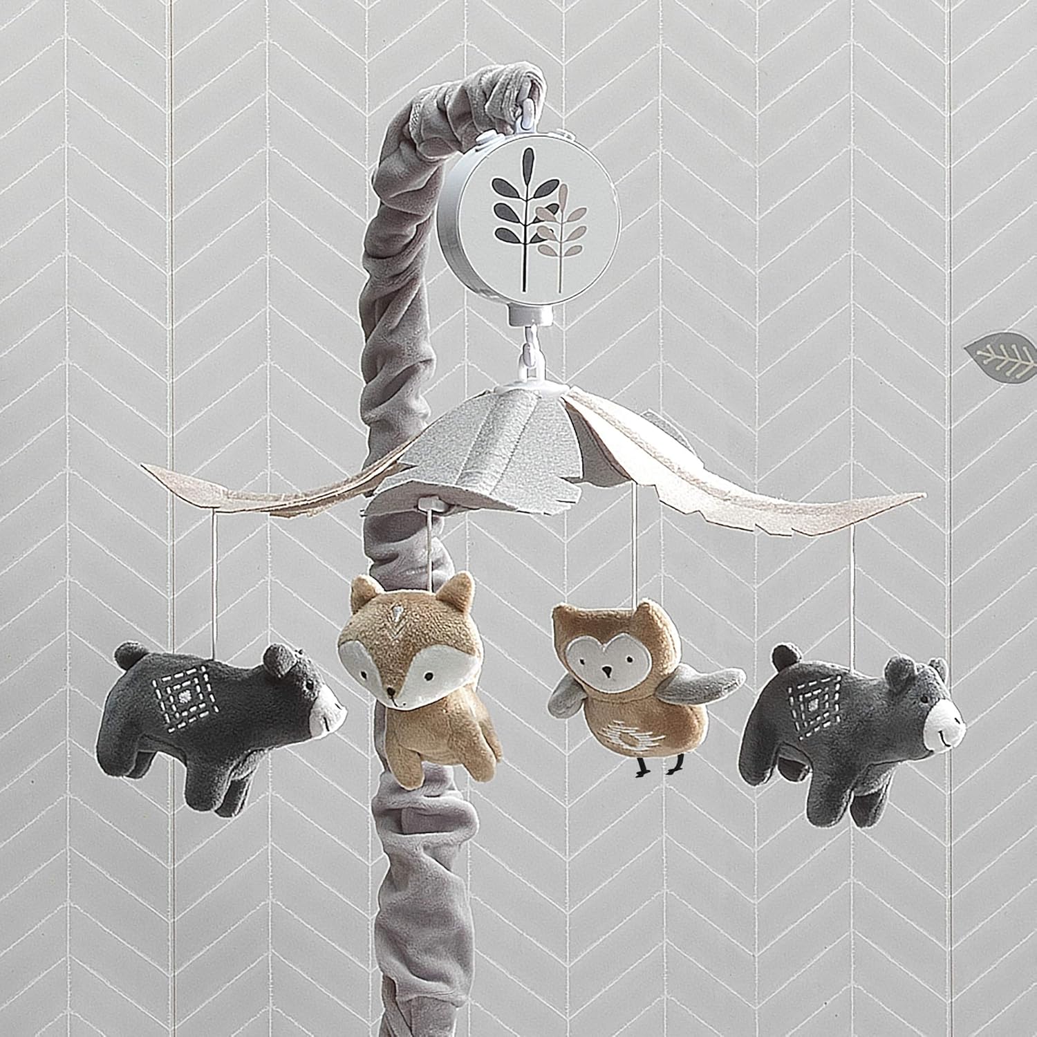 Lambs & Ivy Woodland Forest Gray/Tan Musical Baby Crib Mobile Soother Toy Pack of 2
