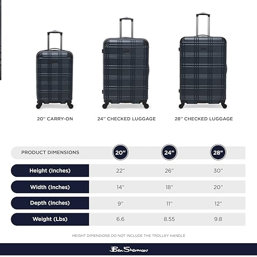 Ben Sherman Nottingham Lightweight Hardside 4-Wheel Spinner Travel Luggage, Charcoal, 28-Inch Checked