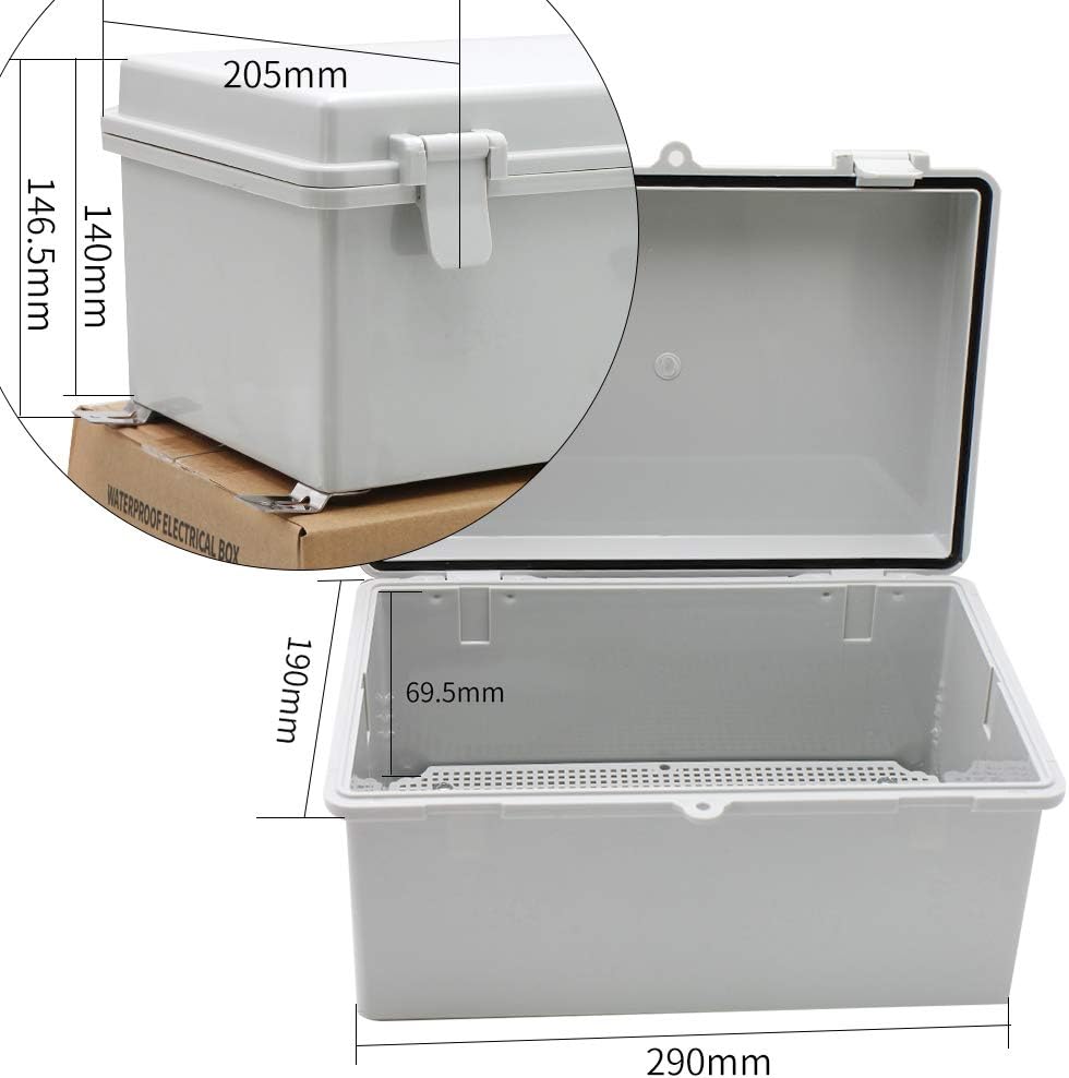 MAKERELE Outdoor Electrical Box Weatherproof Includes Internal Mounting Panel 15.711.86.7 (400300170mm) Large Project Box for Electronics Hinged Cover Plastic Clip with 2 NPT 3/4” Glands