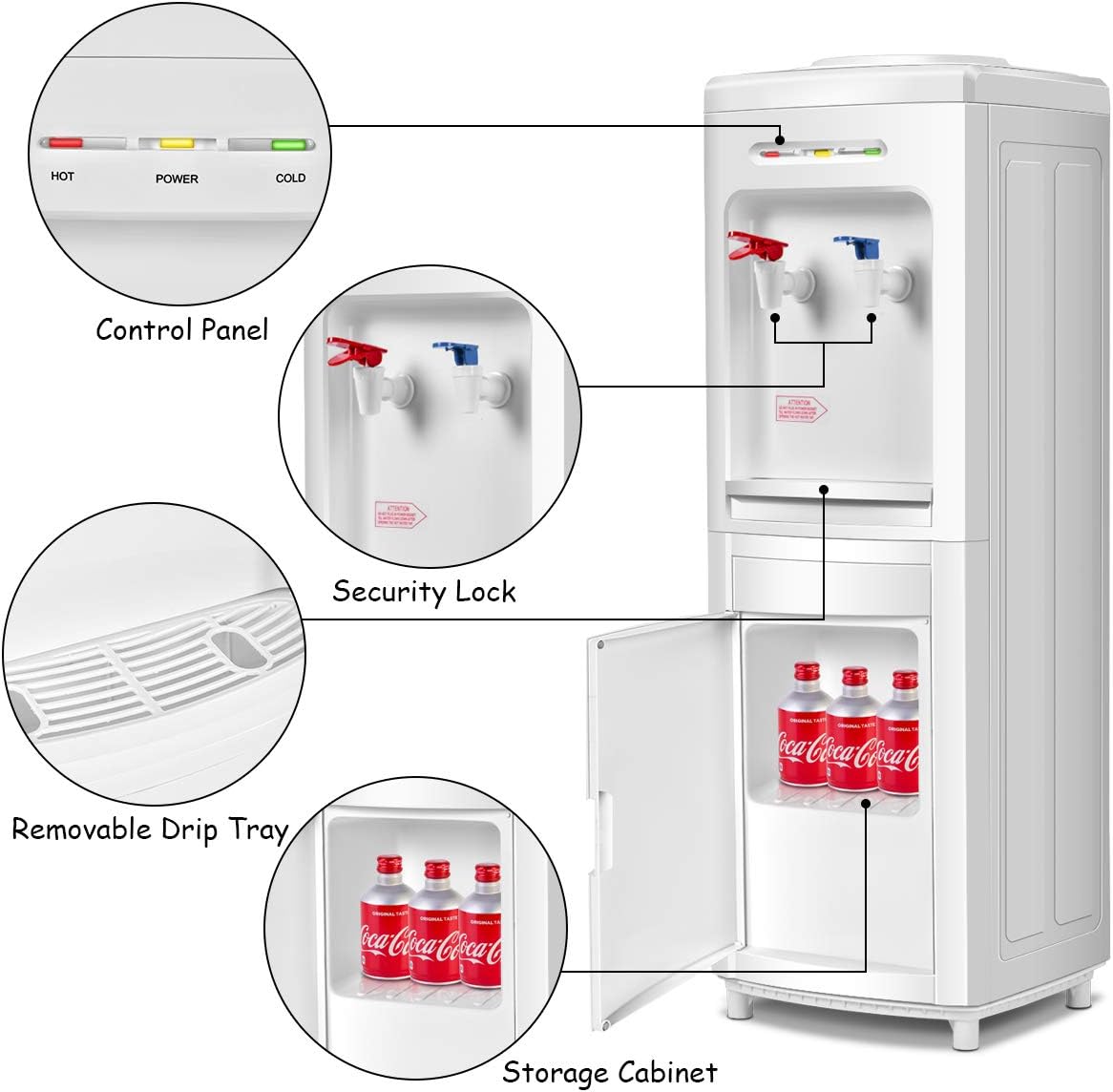 Casart Top Loading Water Cooler Dispenser 5 Gallon with Storage Cabinet,Normal Temperature and Hot Water Bottle Load Electric for Home Office,Living Room Electric Water Dispenser