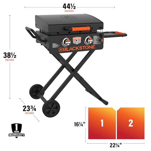 Blackstone 22” On The Go Scissor-Leg Griddle with Two Burners -Stainless Steel Gas Griddle with Hood, Wheels, Side Shelf –Heavy Duty Outdoor Stainless Steel Griddle for Backyard, Patio Camping –1935