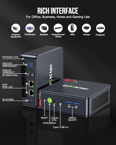 GMKtec Gaming PC, K11 AMD Ryzen 9 8945HS(8C/16T, Up to 5.2GHz), 32GB DDR5 RAM 1TB Mini PC Desktop Computer, Oculink, Dual NIC 2.5GbE LAN, HDMI/DisplayPort/USB4*2