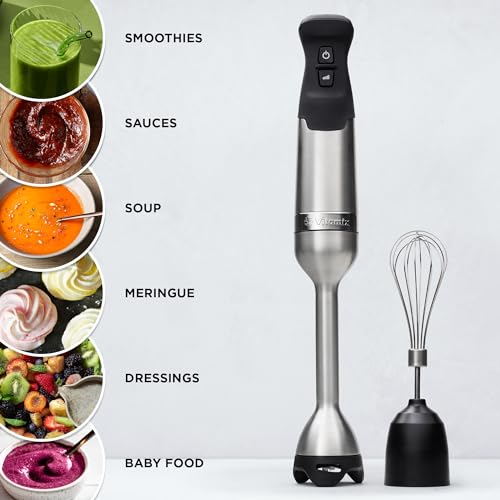 Vitamix 5-Speed Immersion Blender Bundle, 625-Watt Motor, One-Handed Operation, 5 ft cord, includes Whisk Attachment & Storage Case, Stainless Steel/Black