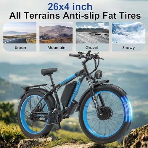 Electric Bike for Adults, 4000W Peak Power 26” Fat Tire Ebike, 34MPH AWD Dual Motor Electric Bicycles, 48V 23AH Removable Battery Fast Dual Hydraulic Brakes Electric Mountain Bike