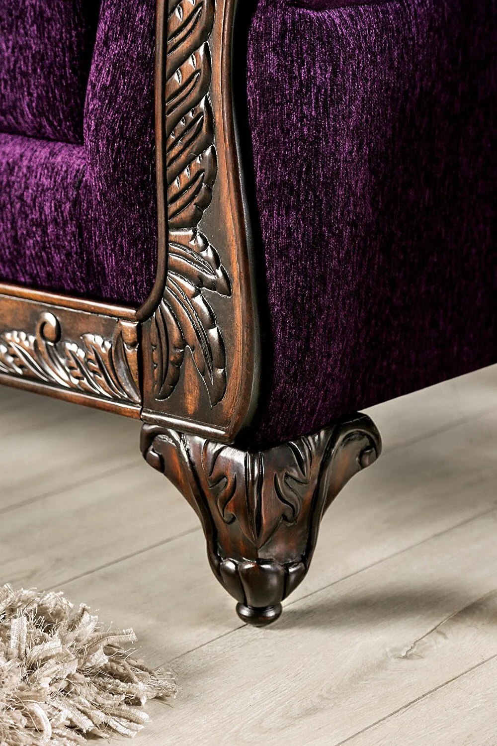 Traditional Purple Chenille Sofa and Loveseat FOA Casilda