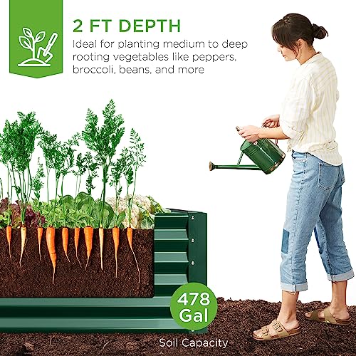 Best Choice Products 8x4x2ft Outdoor Metal Raised Garden Bed, Deep Root Planter Box for Vegetables, Flowers, Herbs, and Succulents w/ 478 Gallon Capacity - Gray