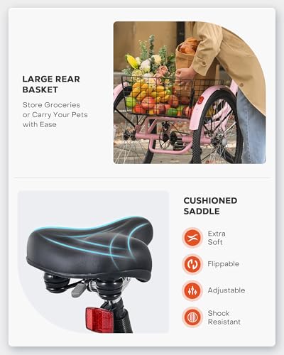 Viribus Electric Tricycle for Adults, 24 & 26 inch Electric Trike 350W(Peak 700W) with 468Wh Removable Battery, 3 Wheel Electric Bikes for Seniors, Motorized Adult Tricycle 7 Speed 330 lb. E Trike