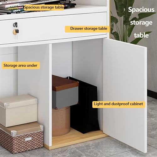 Small Reception Desk,Reception Desk with Counterand LED Lights,Checkout Counter with Drawers, Standing Front Receptionist Desk, Reception Counter for Supermarket Convenience Store Hotel (White, 60cm)